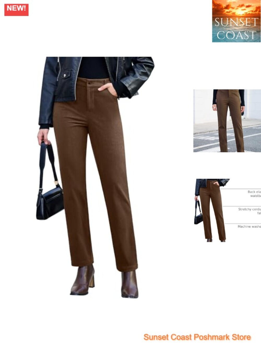 High Waisted Corduroy Straight Leg Pants Elastic Waist Stretch Casual Work